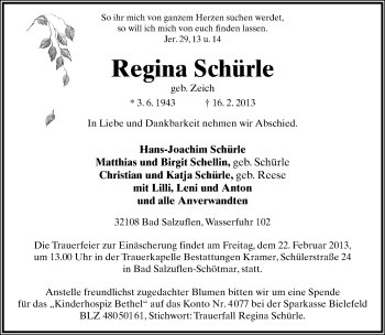 Anzeige  Regina Schürle  Lippische Landes-Zeitung