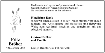 Anzeige  Fritz Bröker  Lippische Landes-Zeitung