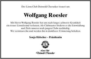 Anzeige  Wolfgang Roesler  Lippische Landes-Zeitung