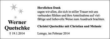 Anzeige  Werner Quetschke  Lippische Landes-Zeitung