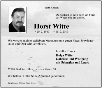 Anzeige  Horst Witte  Lippische Landes-Zeitung