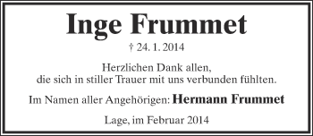 Anzeige  Inge Frummet  Lippische Landes-Zeitung