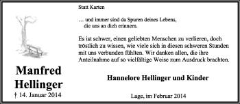 Anzeige  Manfred Hellinger  Lippische Landes-Zeitung