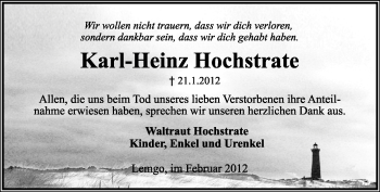 Anzeige  Karl-Heinz Hochstrate  Lippische Landes-Zeitung