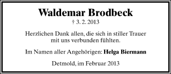 Anzeige  Waldemar Brodbeck  Lippische Landes-Zeitung