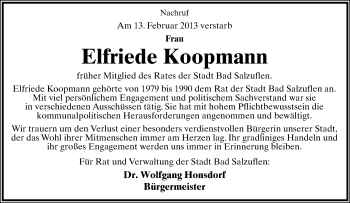 Anzeige  Elfriede Koopmann  Lippische Landes-Zeitung