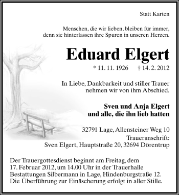 Anzeige  Eduard Elgert  Lippische Landes-Zeitung