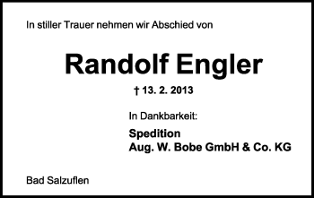 Anzeige  Randolf Engler  Lippische Landes-Zeitung
