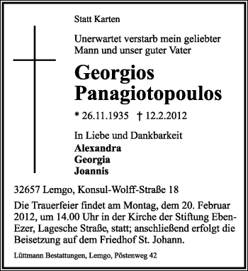 Anzeige  Georgios Panagiotopoulos  Lippische Landes-Zeitung