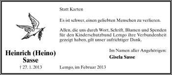 Anzeige  Heinrich Sasse  Lippische Landes-Zeitung