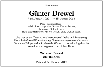 Anzeige  Günter Drewel  Lippische Landes-Zeitung