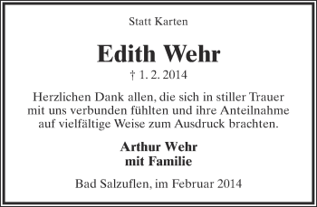 Anzeige  Edith Wehr  Lippische Landes-Zeitung