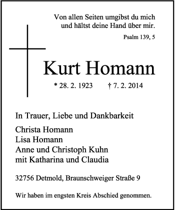 Anzeige  Kurt Homann  Lippische Landes-Zeitung