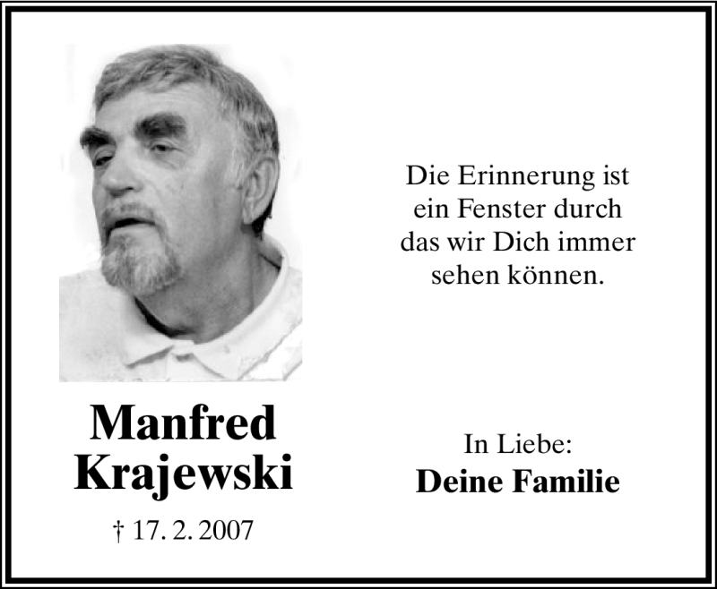  Traueranzeige für Manfred Krajewski vom 18.02.2012 aus Lippische Landes-Zeitung