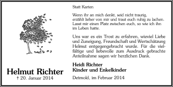 Anzeige  Helmut Richter  Lippische Landes-Zeitung