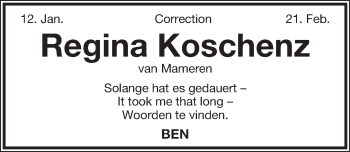 Anzeige  Regina Koschenz  Lippische Landes-Zeitung