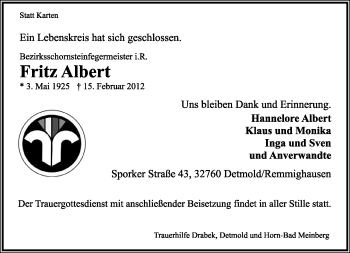 Anzeige  Fritz Albert  Lippische Landes-Zeitung