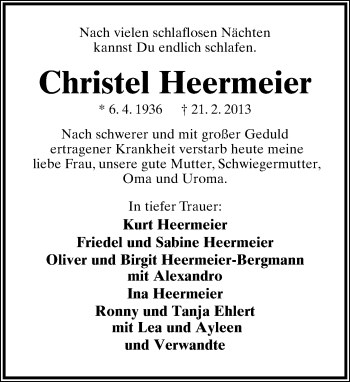 Anzeige  Christel Heermeier  Lippische Landes-Zeitung