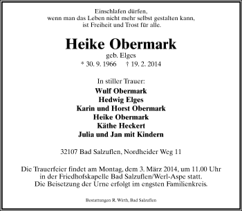 Anzeige  Heike Obermark  Lippische Landes-Zeitung