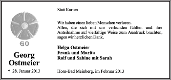 Anzeige  Geord Ostmeier  Lippische Landes-Zeitung
