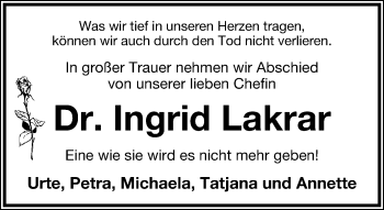 Anzeige  Irmgard Strunk  Lippische Landes-Zeitung