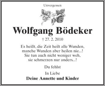 Anzeige  Wolfgang Bödeker  Lippische Landes-Zeitung