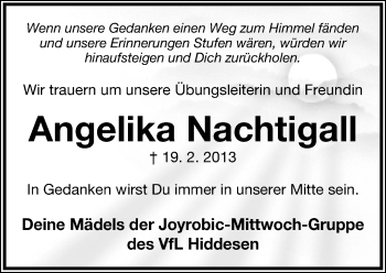 Anzeige  Angelika Nachtigall  Lippische Landes-Zeitung