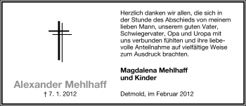 Anzeige  Alexander Mehlhaff  Lippische Landes-Zeitung