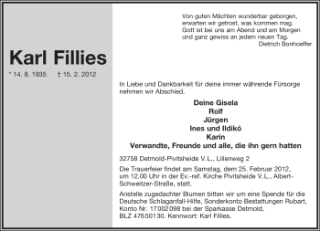 Anzeige  Karl Fillies  Lippische Landes-Zeitung