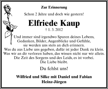 Anzeige  Elfriede Kaup  Lippische Landes-Zeitung