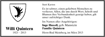 Anzeige  Willi Quintern  Lippische Landes-Zeitung