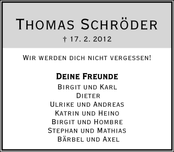 Anzeige  Thomas Schröder  Lippische Landes-Zeitung