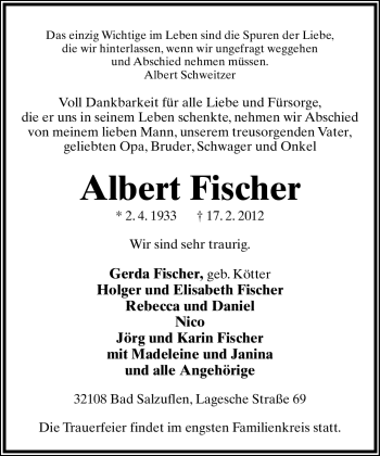 Anzeige  Albert Fischer  Lippische Landes-Zeitung
