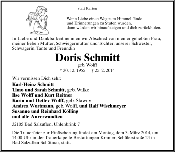 Anzeige  Doris Schmitt  Lippische Landes-Zeitung