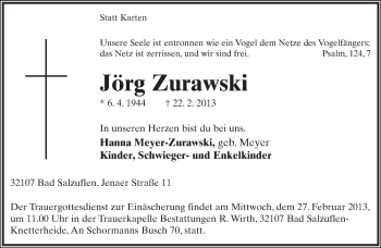 Anzeige  Jörg Zurawski  Lippische Landes-Zeitung