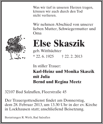 Anzeige  Else Skaszik  Lippische Landes-Zeitung
