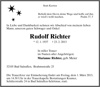 Anzeige  Rudolf Richter  Lippische Landes-Zeitung