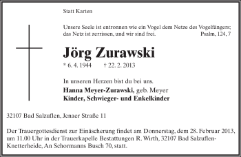 Anzeige  Jörg Zurawski  Lippische Landes-Zeitung