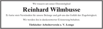 Anzeige  Reinhard Wilmbusse  Lippische Landes-Zeitung