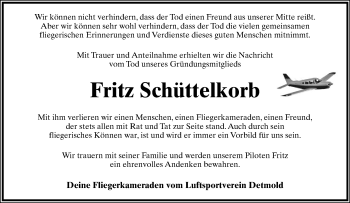 Anzeige  Fritz Schüttelkorb  Lippische Landes-Zeitung