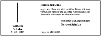 Anzeige  Wilhelm Schulze  Lippische Landes-Zeitung