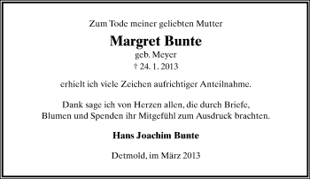 Anzeige  Margret Bunte  Lippische Landes-Zeitung