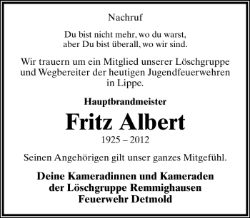 Anzeige  Fritz Albert  Lippische Landes-Zeitung