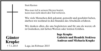Anzeige  Günter Krupke  Lippische Landes-Zeitung
