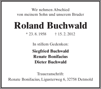 Anzeige  Roland Buchwald  Lippische Landes-Zeitung
