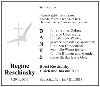 Anzeige  Regine Reschinsky  Lippische Landes-Zeitung