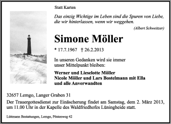 Anzeige  Simone Möller  Lippische Landes-Zeitung