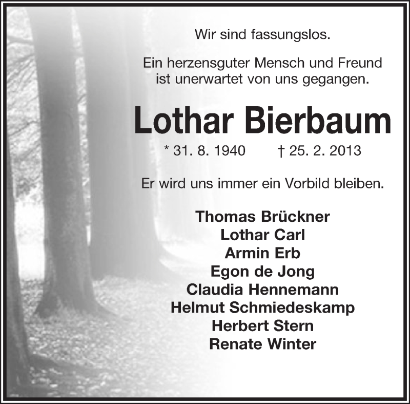  Traueranzeige für Lothar Bierbaum vom 28.02.2013 aus Lippische Landes-Zeitung