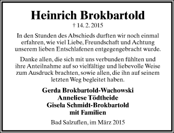 Anzeige  Heinrich Brokbartold  Lippische Landes-Zeitung