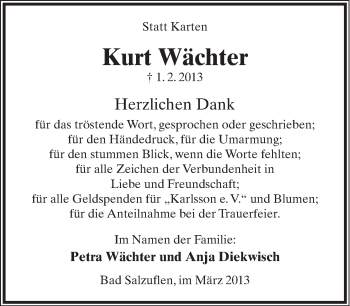 Anzeige  Kurt Wächter  Lippische Landes-Zeitung